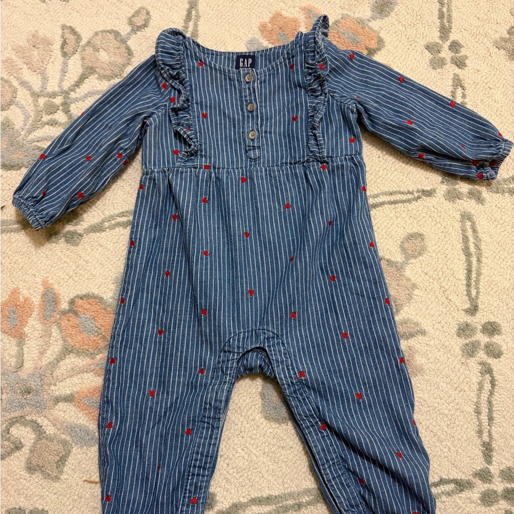 GAP Navy Striped Baby Romper with Red Dots
